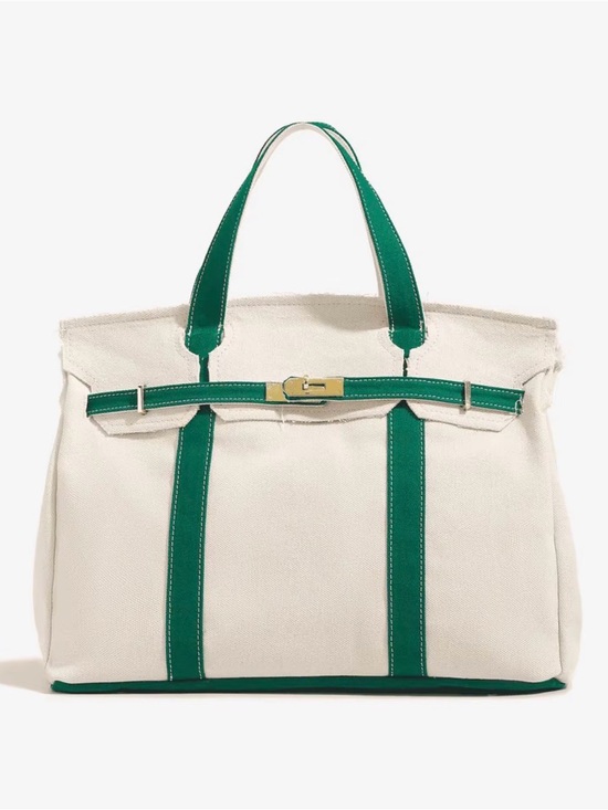Handbags - Boatkin Canvas with Green Strap Tote